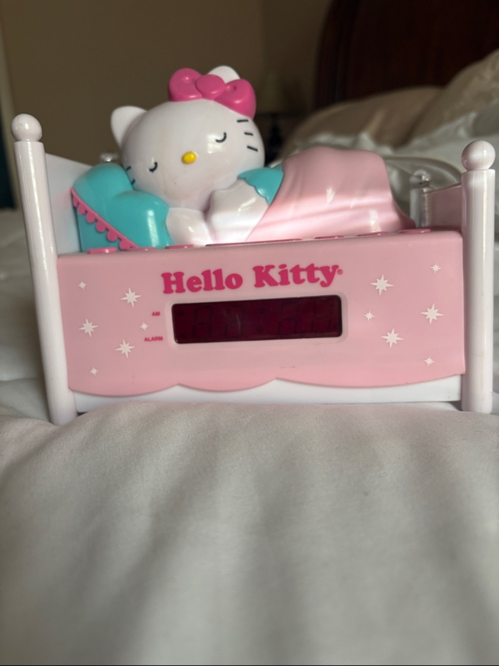 Hello Kitty Pink Teal Sleeping Bed Alarm Clock